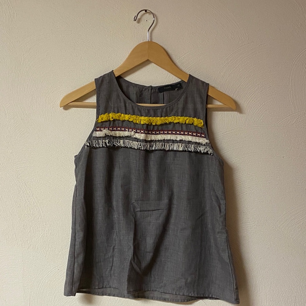 Gray Sleeveless Top with Yellow Accents